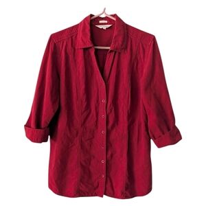 NORTHERN REFLECTIONS 100% Cotton 3/4 Sleeve Button Down Blouse Red Size M
